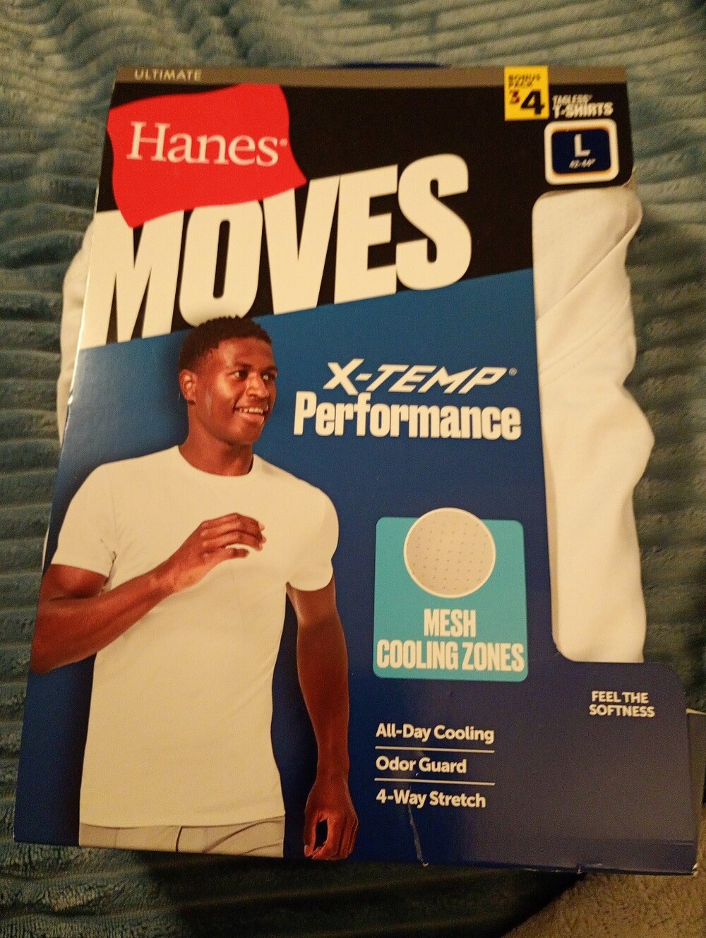 Hanes Moves Men's X-Temp Performance Tagless Crew T-Shirts Size Large 4 Pack